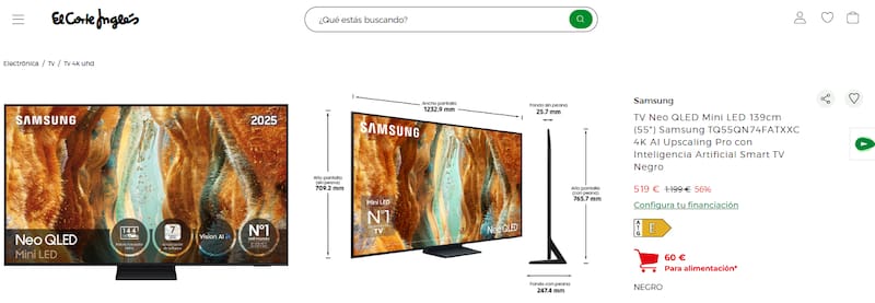El Samsung QLED está en oferta: se consigue en El Corte Inglés a 58% de descuento.