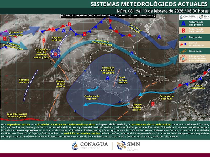 El SMN confirmó cómo estará el pronóstico del tiempo en la República Mexicana durante el martes 10 de febrero.