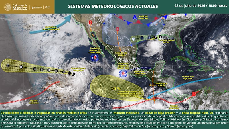 El SMN señaló que estas lluvias podrían venir acompañadas de descargas eléctricas y caída de granizo.
