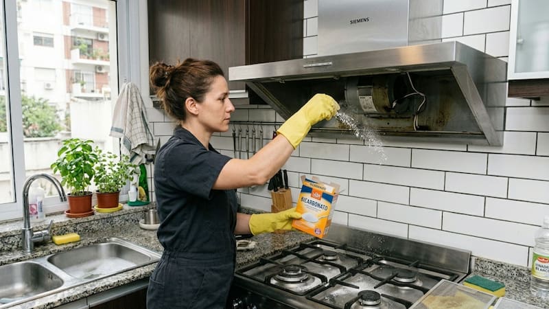 Se espolvorea bicarbonato de sodio sobre ambas caras, cubriendo bien toda la superficie.