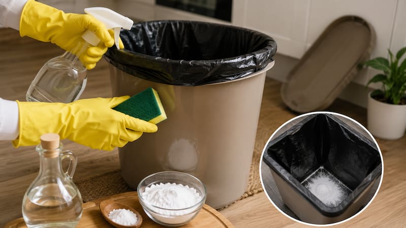 La mezcla con vinagre blanco que le pone fin a los malos olores del cesto de la basura con este truco sencillo.