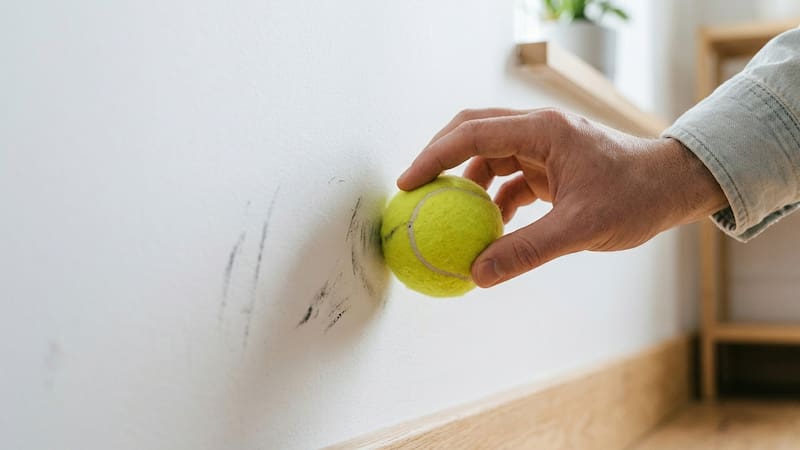 El truco de la pelota de tenis para borrar marcas de las paredes.