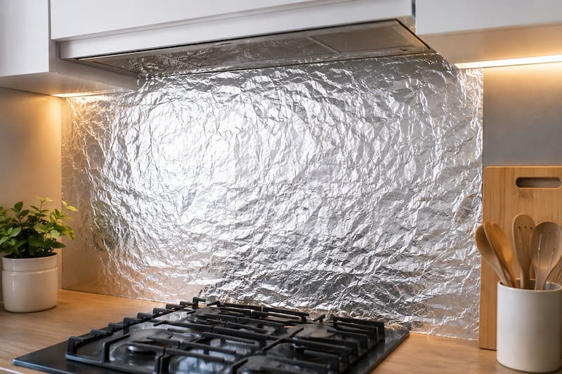 El uso de papel aluminio en la pared blanca tiene una función específica: detectar la presencia de humedad interna en los muros. (Fuente: ChatGPT)