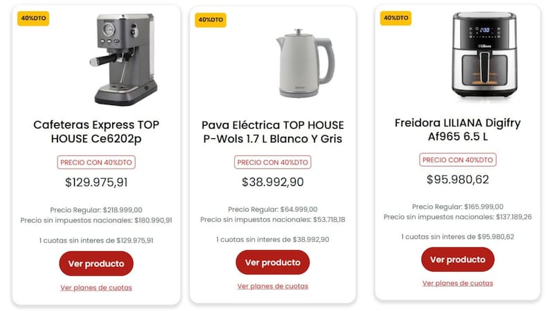 Electrodomésticos en descuento en Coto.