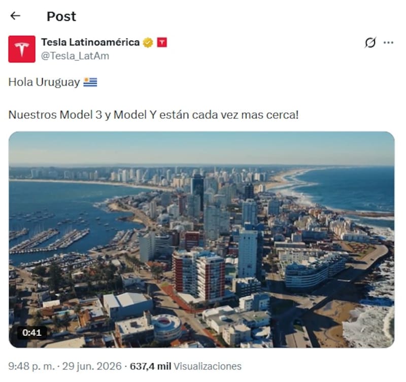 Elon Musk confirmó el desembarco de Tesla en Uruguay.