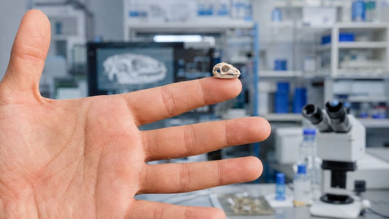 Encontraron restos del cráneo más pequeño del mundo: cabe en un dedo y data de hace 240 millones de años