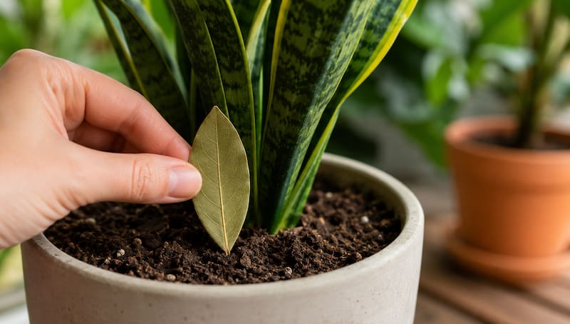 Enterrar una hoja de laurel en macetas