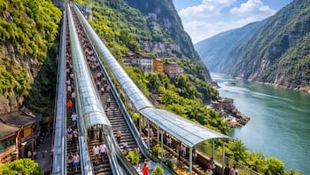 Construyen la escalera mecánica más grande del mundo: costó 23 millones de dólares, lleva 21 minutos subirla y es el orgullo del país