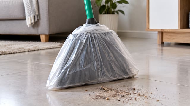 Poner una bolsa de supermercado en la escoba antes de barrer: por qué lo recomiendan y para qué sirve