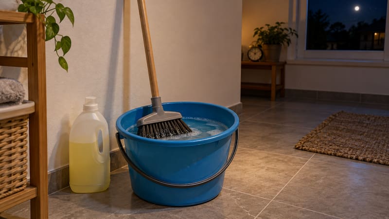Poner detergente en la escoba durante toda la noche: para qué sirve y por qué recomiendan hacerlo. (Representación creada con IA)