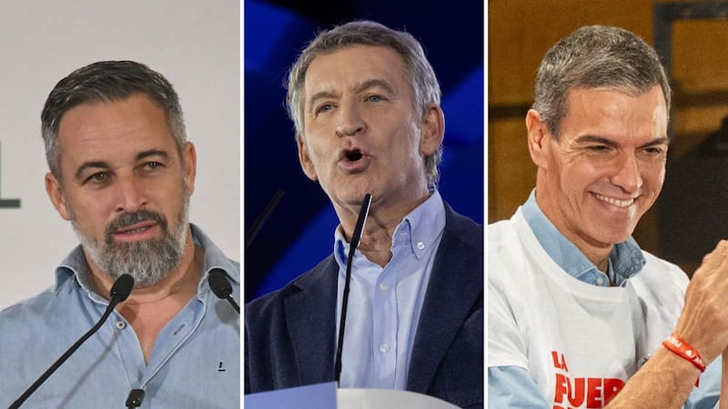 Santiago Abascal, Alberto
Núñez Feijóo y Pedro Sánchez protagonizan una
compleja dinámica de tres tercios en el tablero electoral.