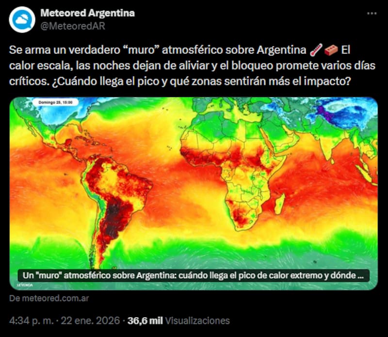 Esta configuración genera vientos persistentes desde el norte, que transportan aire cálido hacia gran parte del territorio argentino.