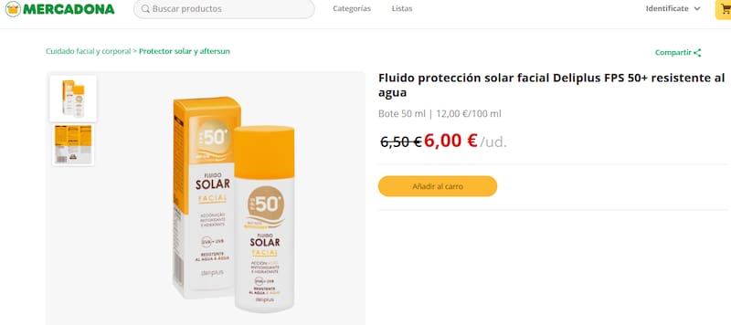 Esta crema solar de Mercadona protege contra los rayos UV y es resistente al agua: se consigue por 6 euros.