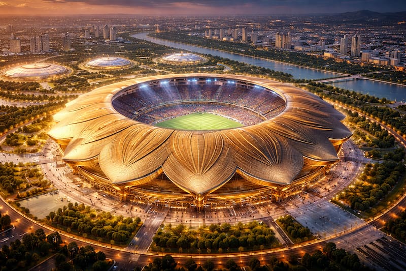 Inauguran la obra el siglo: el estadio más grande del mundo mide lo mismo que 13 canchas de fútbol.