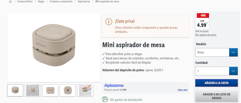Este mini aspirador de mesa se consigue por menos de 5 euros.