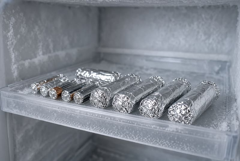 Meter baterías dentro del freezer.