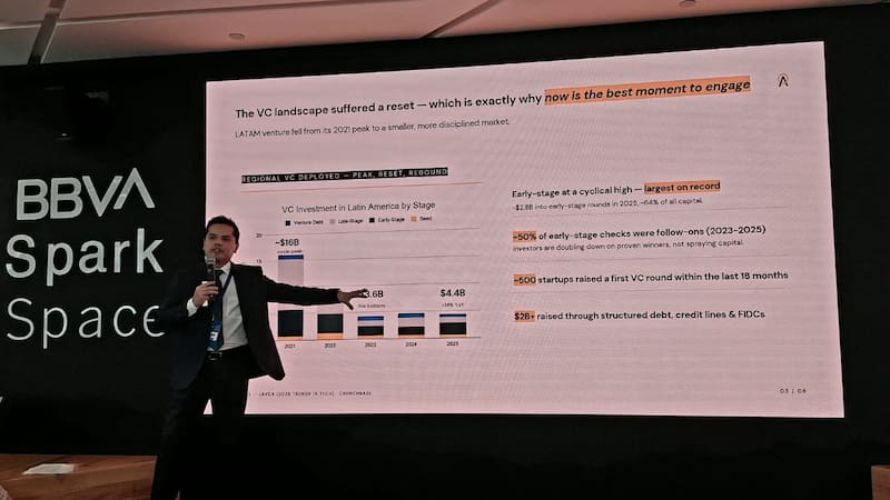 Fabián Aguilar, partner de Angel Ventures presentando el Tech Tour 2026