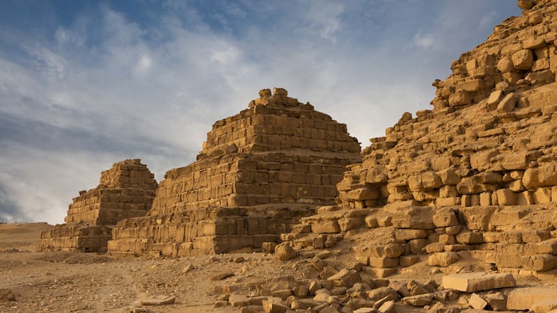 Famous great Giza Pyramids in sand desert in Cairo.