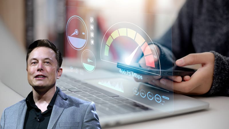 Fast internet connection concept, Hand holding smartphone and Virtual screen of Internet speed measurement, Internet and technology concept,