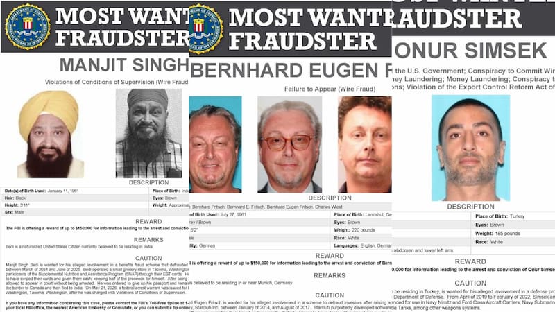 FBI offers up to $150,000 rewards for tips on fugitives accused of multimillion-dollar fraud schemes. Image: FBI.