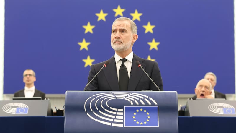 ESTRASBURGO, 21/01/2026.- El rey Felipe VI interviene ante el Parlamento Europeo con motivo del 40 Aniversario de la adhesión de España y Portugal a la Unión Europea. EFE/Cuenta oficial de la Casa de S.M. el Rey en red social X SOLO USO EDITORIAL/SOLO DISPONIBLE PARA ILUSTRAR LA NOTICIA QUE ACOMPAÑA (CRÉDITO OBLIGATORIO)