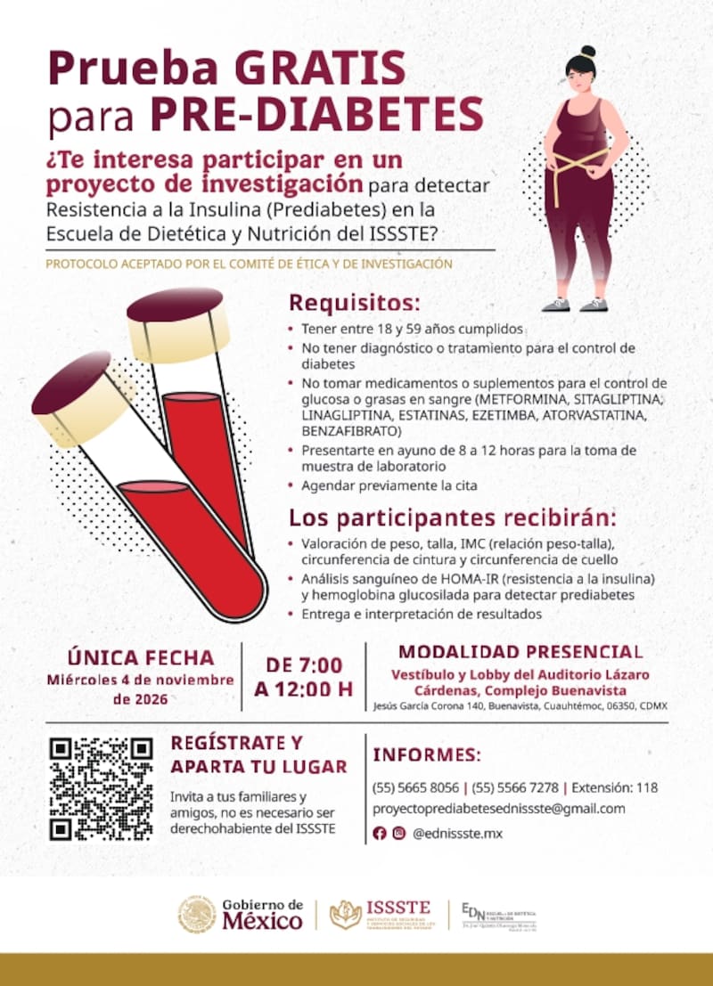 ISSSTE convocó a adultos de 18 a 59 años para hacer pruebas sobre diabetes el próximo 4 de noviembre.