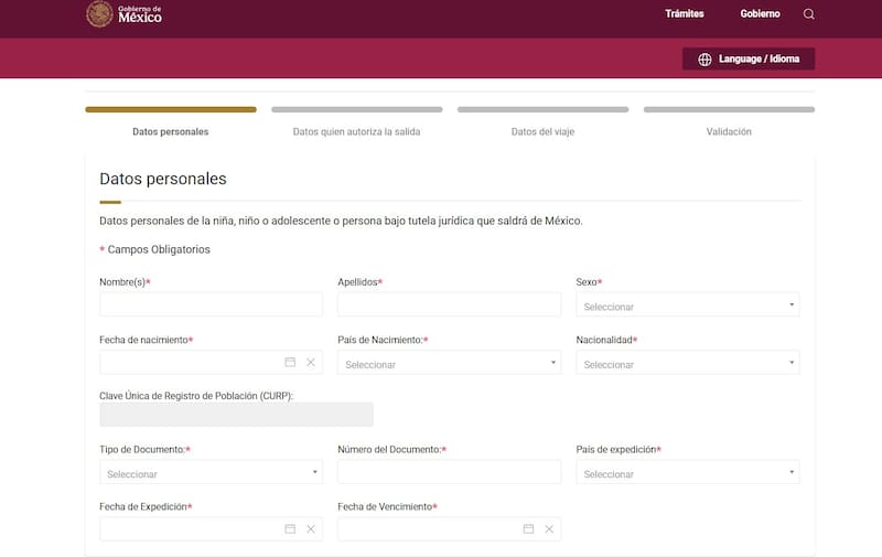 Captura de los datos a completar en el FORMATO SAM ante el INM.