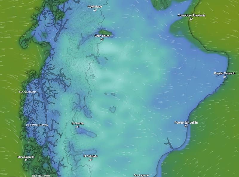 En algunas zonas, incluso, las mínimas estarán cerca de los 0°C y se esperan heladas durante las primeras horas del día. (Fuente: Windy / Captura de pantalla)