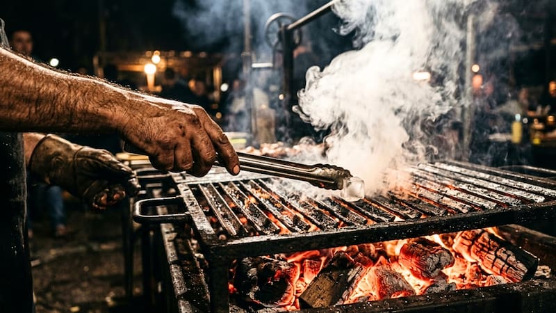 Frotar un hielo por la parrilla antes del asado: para qué sirve y por qué cada vez más parrilleros lo hacen. Foto (IA)