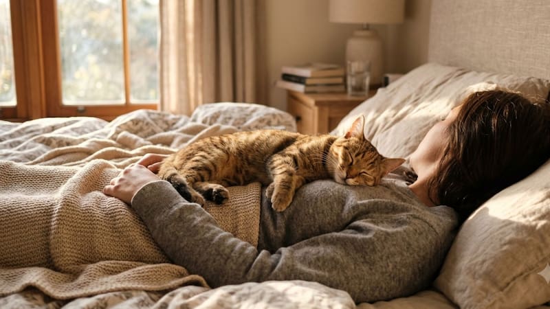 Qué significa que tu gato duerma arriba tuyo, según los especialistas.