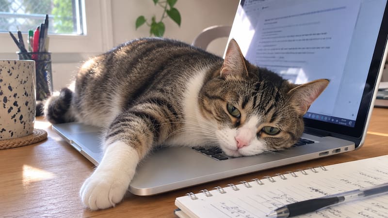 La verdadera razón por la que los gatos se acuestan sobre la computadora. (Imagen ilustrativa creada con IA)