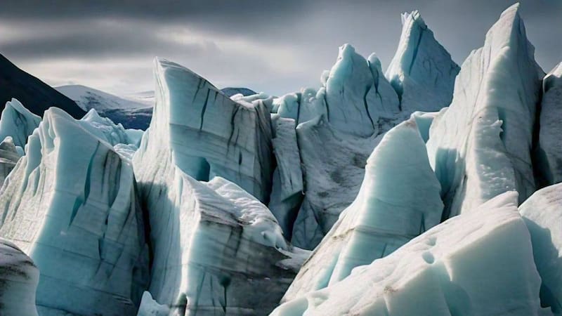 El glaciar Thwaites, apodado el “Glaciar del Juicio Final”, presenta un sistema de grietas internas que se duplicó en menos de dos décadas, acelerando su pérdida de estabilidad y su avance hacia el océano. Fuente: CHATGPT.