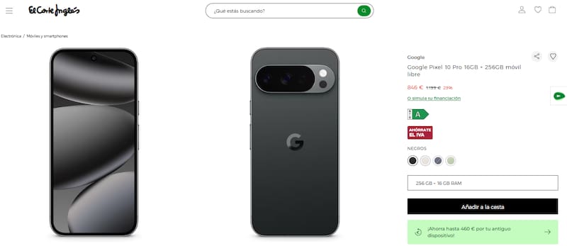 El Google Pixel 10 Pro está en descuento: El Corte Inglés ofrece este novedoso smartphone que cuenta con IA de Gemini.