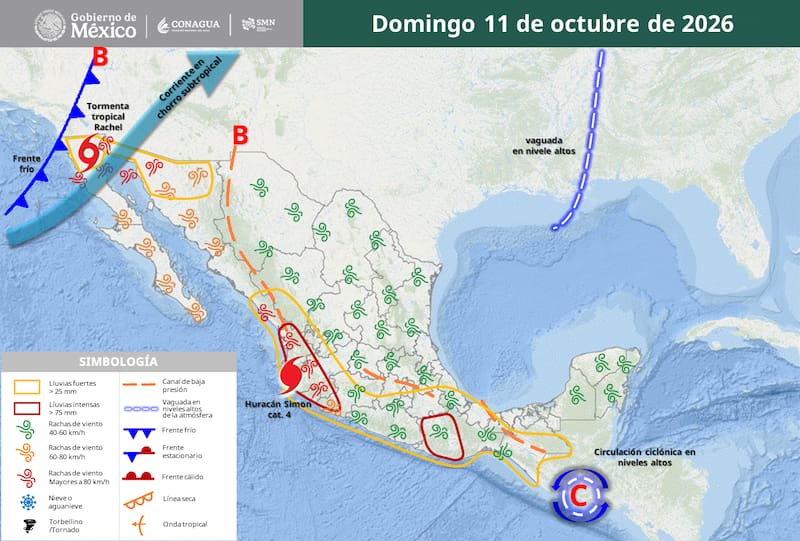 Ilustración del comportamiento del clima para este 11 de octubre en México.