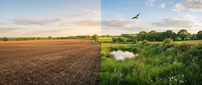 Un antiguo campo agrícola de Inglaterra terminó convertido en un espacio para la naturaleza.