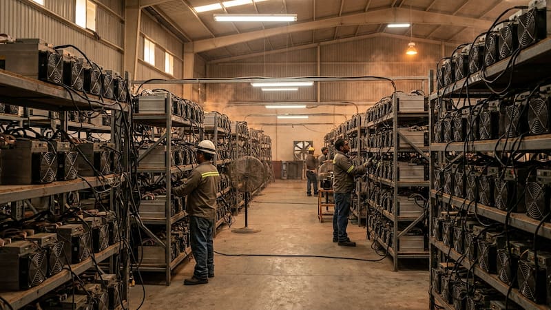 Granja de criptomonedas, Imagen generada con Gemini AI