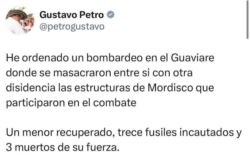 El presidente Petro ordenó una operación militar en el Guaviare tras la masacre entre disidencias.
