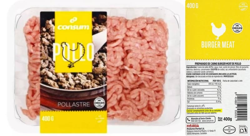 Los lotes 2830 y 1672 de hamburguesas de pollo Consum, con fecha de caducidad 1 de diciembre de 2025, han sido retirados de todos los supermercados