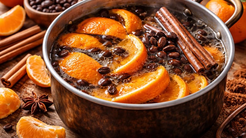 Hervir cáscaras de mandarina con canela y café: por qué lo recomiendan y para qué sirve. (Fuente: imagen ilustrativa generada con Chat GPT)