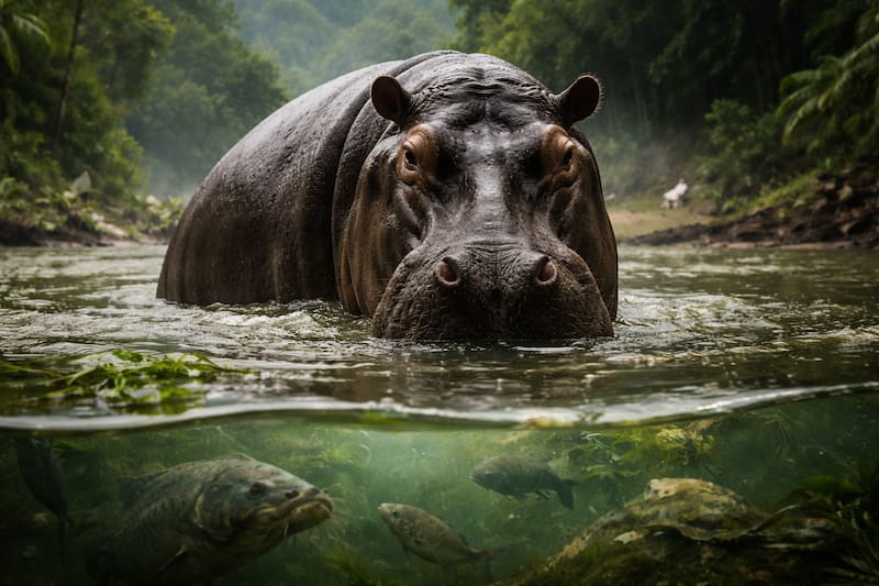 Los hipopótamos introducidos durante la época de Pablo Escobar se multiplicaron sin control y hoy representan un riesgo ambiental por su impacto en la biodiversidad y las fuentes de agua.