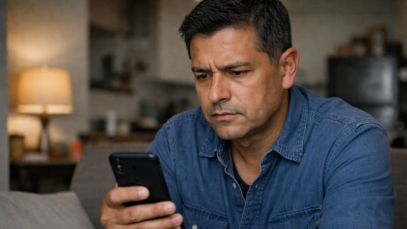 Un hombre revisa una operación bancaria desde su teléfono móvil en Estados Unidos, en un contexto donde los controles financieros pueden afectar el envío de dinero al exterior.