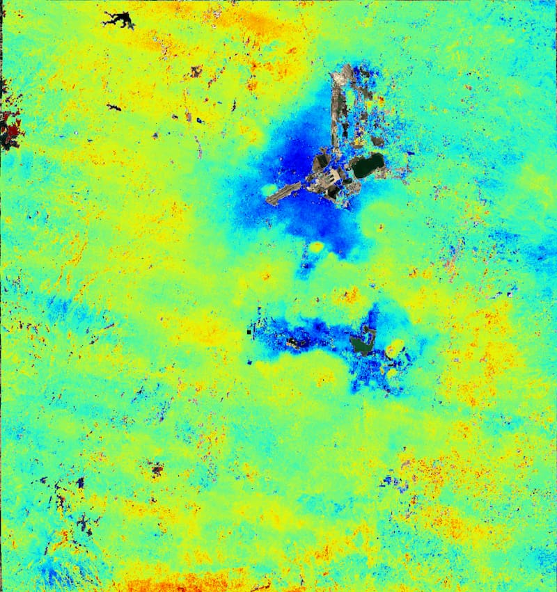 Las imágenes captadas por el satélite muestran que algunas zonas de la CDMX se hundieron más de dos centímetros por mes.
