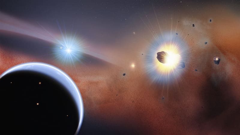 Ilustración artística del exoplaneta Beta Pictoris b junto a su estrella