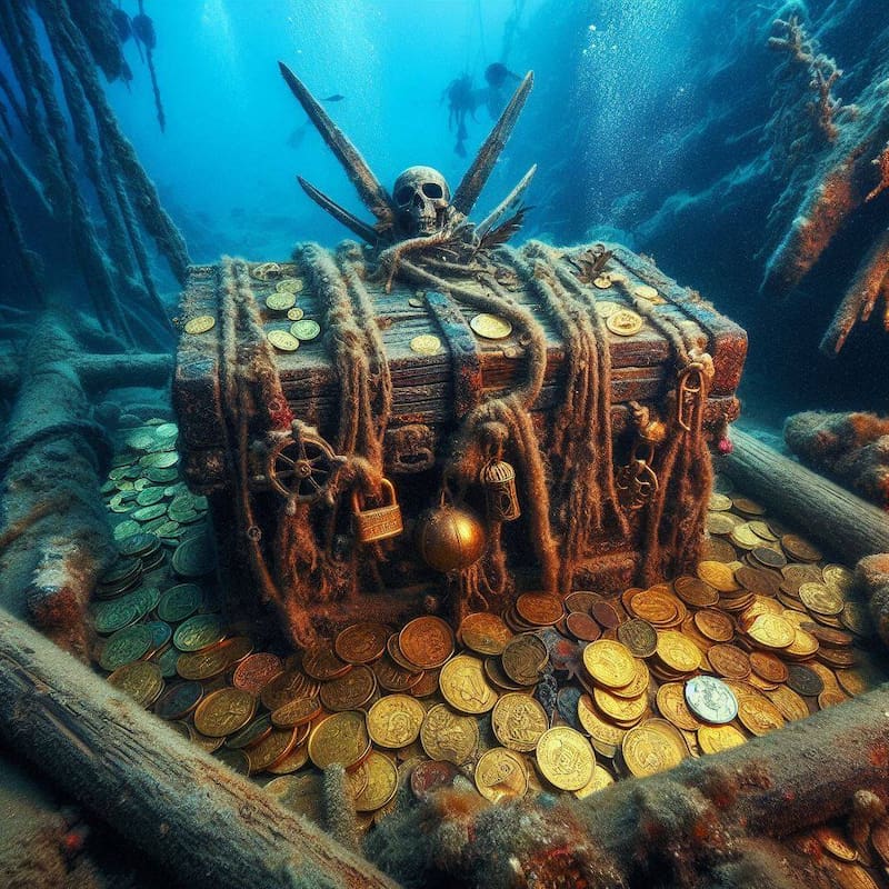 Ilustración de un botín de oro. Fuente: Bing AI.