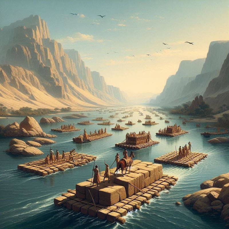 Ilustración de la creación de las pirámides de Egipto. Fuente: Bing AI.