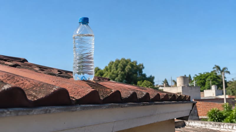 ¿Cómo funciona una botella con agua colocada en el techo?