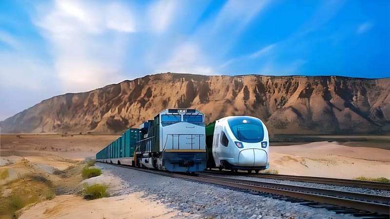 Así luce el tren que conectará un enorme puerto con una de las economías más ricas del mundo: lo levantan dos países (Fuente: ChatGPT - creada con IA).