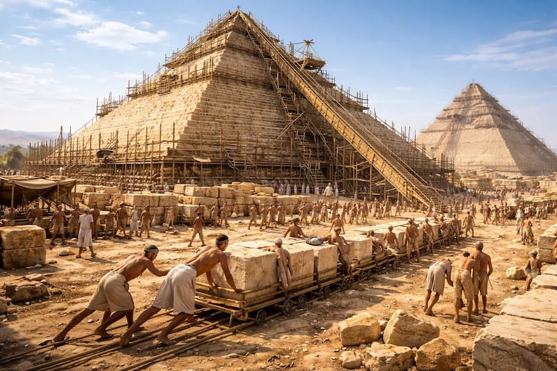 La construcción de las Pirámides de Egipto es uno de los grandes misterios de la historia (Fuente: inteligencia artificial).