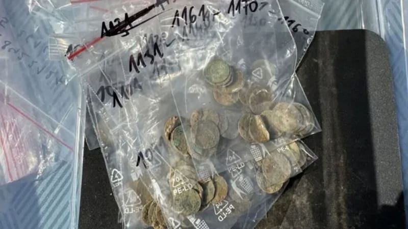 Las monedas de plata recolectadas. Foto (Instituto de Arqueología de la Academia Checa de Ciencias)