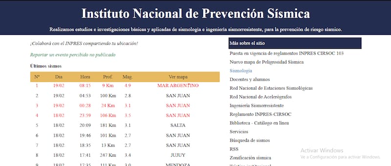 La publicación del Instituto Nacional de Prevención Sísmica